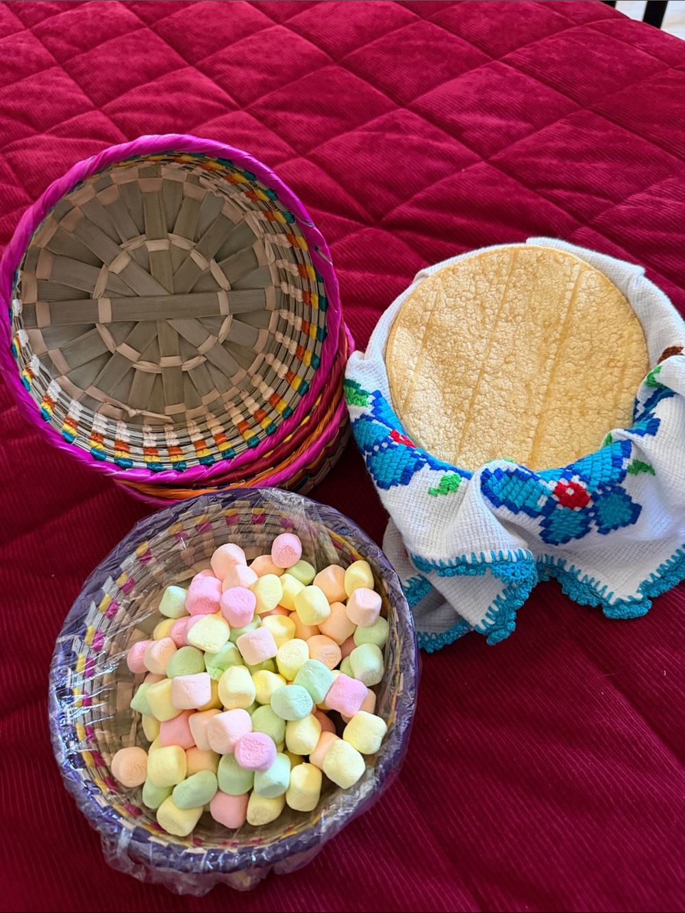 6 MEXICANA Handwoven Round Baskets - Natural, Pink, Yellow, Orange, Purple - Picture 3 of 3